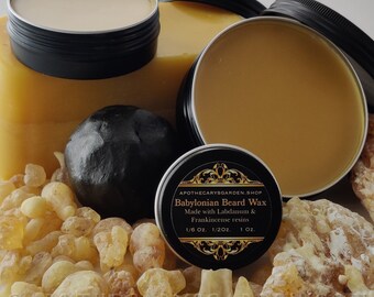 Babylonian Beard Wax-BACK IN STOCK-Een voedende baard- en snorstylingbalsem met het amberkleurige aroma van wierook- en labdanumharsen.