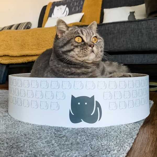 CatLoaf Luxury Cat Scratcher Bed, White, Cat Scratcher Cat Bed, Premium Recycled Cardboard