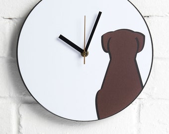 Personalized Chocolate Labrador Wall Clock Water Color Print Pet Gift 