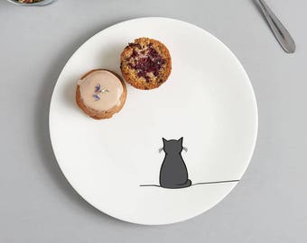 Sitting Cat Plate, Fine Bone China Side Plate, Cat Table Decor, Cat Lover Gift