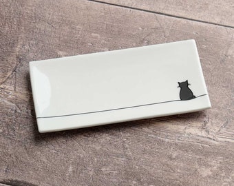 Sitting Cat Mini Tray, Fine Bone China, Luxury Cat Lover Jewellery Dish or Nibble Tray
