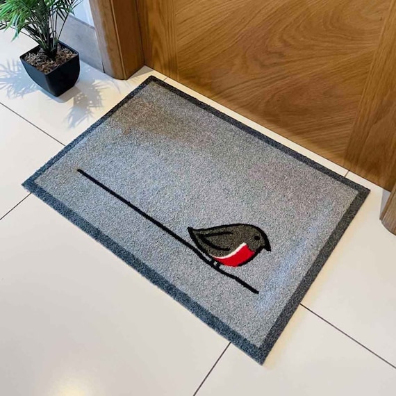 Robin Doormat in Grey, Machine Washable Christmas Indoor Doormat for  Hallway, Entrances, Anti-slip Rubber Backed Door Mat 