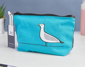Seagull Zip Bag, Small Makeup Bag, Small Travel Bag, Pencil Case, Bag for Face Mask, Beach Bag, Nautical Makeup Bag, Beach Bag
