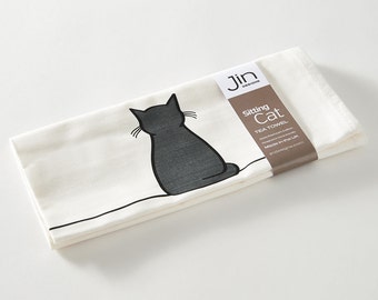 Zittende kat theedoek, cadeau kattenliefhebber, kattendecor, keukenhanddoek kat, cadeau voor kattenliefhebbers