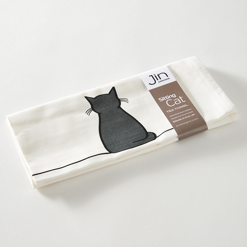 Sitting Cat Tea Towel, Cat Lover Gift, Cat Decor, Cat Kitchen Towel, Gift for Cat Lovers image 1