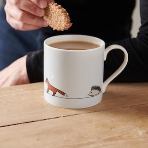 Woodland Collection Large Fine Bone China Mug, 375ml, Single Mug with Badger, Fox, Hedgehog and Rabbit, Gift for Animal Lover