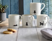 Fine Bone China Cat Mugs, Set of Four, Cat Lover Gift