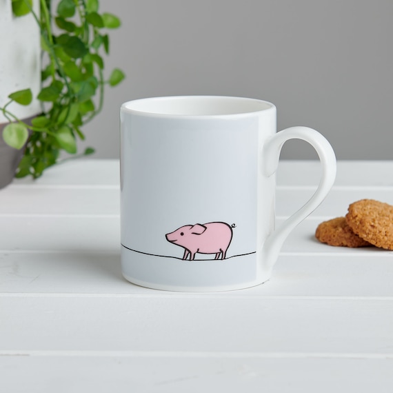 Pig Mug, Fine Bone China Mug, Pig Lover Gift, Delicate Mug for Tea and Coffee
