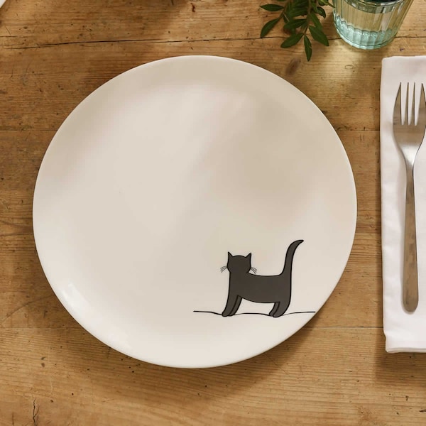 Standing Cat Dinner Plate, Fine Bone China Dinner Plate, Cat Tableware, Cat Lover Gift