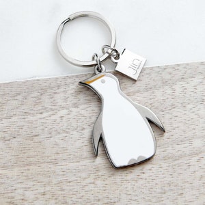 Penguin Keyring, Penguin Black Nickel Plated Keychain, Penguin Gift, Christmas Keyring, Penguin Lover Gift