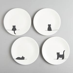 Cat Side Plates Set of Four Fine Bone China Cat Lover Gift, Cat Kitchen Decor, Cute Cats, Stylish Cats image 5