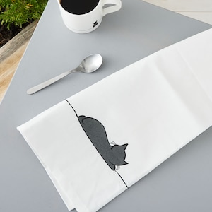 Cat Tea Towel with Sleeping Cat, Cat Kitchen Towel, Gift for Cat Lovers, Screen-printed in the UK