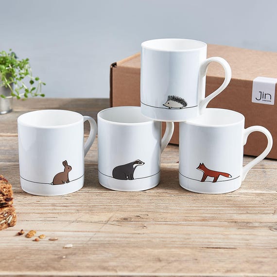 Woodland Animal Mugs Set of Four Fine Bone China Mugs Etsy