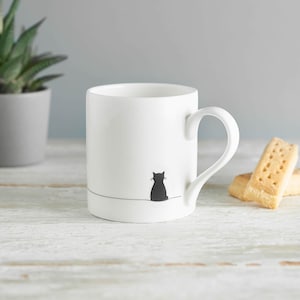 Sitting Cat Mug, Fine Bone China, Luxury Cat Lover Coffee Mug, Cat Lover Gift, Gift for Cat Lover, Black Cat Mug, Small Tea Cup