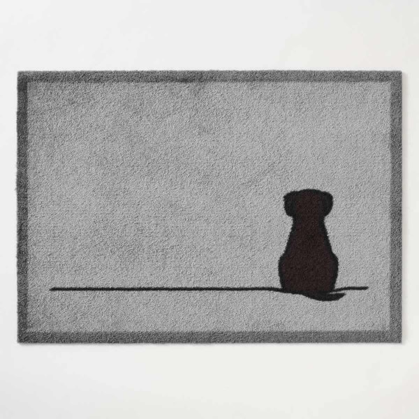 Sitting Dog Doormat in Grey, 50cm x 70cm, Machine Washable Indoor Doormat for Dog Lovers and Dogs