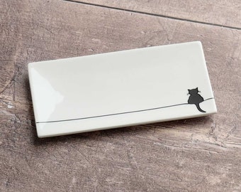 Crouching Cat Mini Tray, Fine Bone China, Luxury Cat Lover Dish