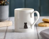 Sitting Cat Mug, Fine Bone China, Luxury Cat Lover Coffee Mug, Cat Lover Gift, Gift for Cat Lover, Black Cat Mug, Small Tea Cup