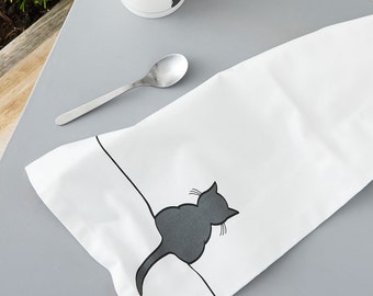 Crouching Cat Tea Towel, Gift for Cat Lovers, Cat Decor, Cat Kitchen Towel