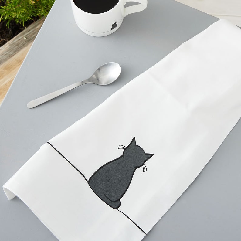 Sitting Cat Tea Towel, Cat Lover Gift, Cat Decor, Cat Kitchen Towel, Gift for Cat Lovers image 2