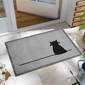 Capacho grande para gatos sentados, cinza, 60 cm x 90 cm, lavável à máquina, para casa de amantes de gatos