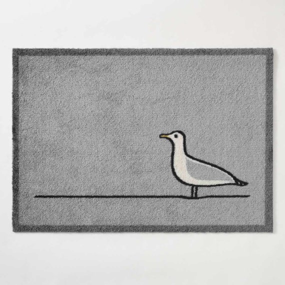 Seagull Doormat in Grey, 50cm x 70cm, Machine Washable Indoor Doormat for Beach House, Gift for Seaside Lovers