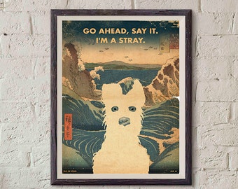 Isle of Dogs "Stray" Poster Film / Wes Anderson Druck / Vintage Stil / Magazin Druck / Filmzitate / Aquarell Hintergrund / Bill Murray