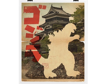 Godzilla Movie Poster / Silhouette / Godzilla Print / Vintage Style / Magazine Retro / Godzilla Poster Kaiju Art / Ship to USA / CANADA