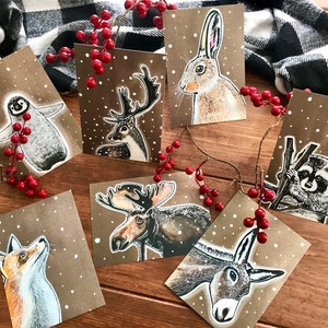 7 cartes postales animaux de noël
