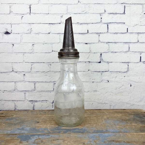 Vintage Quart Glass Oil Bottle Etsy