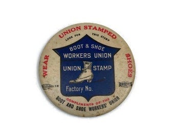 Antique Celluloid Pocket Mirror Boot and Shoe Workers Union 1910s