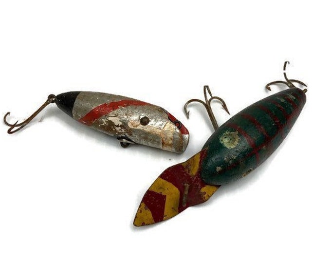 Vintage 1950s Folk Art Fishing Lures Hand Painted Wood Lures Etsy