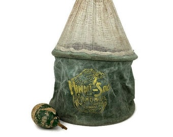 Vintage Green Canvas Minni Sac Minnow Trap Basket MD MFG Co