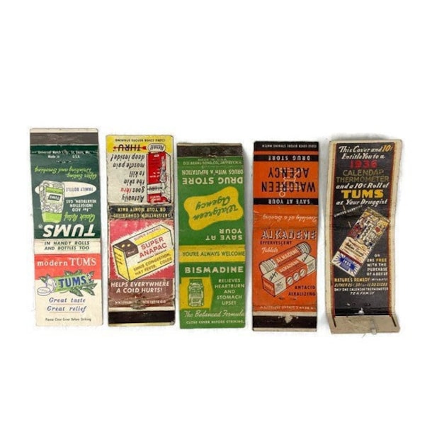 Vintage Tums Medicine Matchbooks 1940s Advertising Drug Store Matchbooks