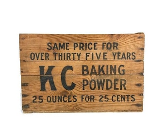 Antique KC Baking Powder Advertising Crate, Vintage Wooden Box