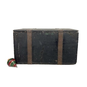 Antique Copper Banded Wood Crate - Rustic Strongbox with Handles