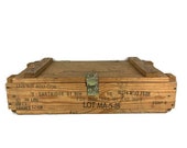 Vintage Wooden Military Cartridge Crate Box with Rope Handles 1968 Ammunition Crate