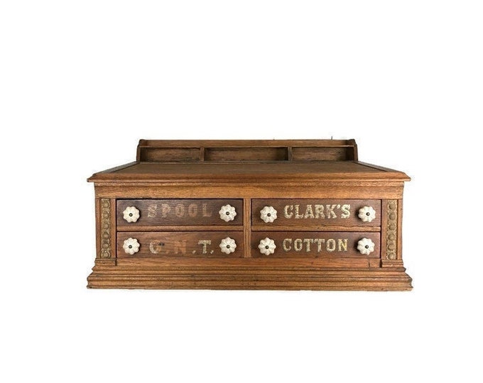 Antique Spool Desk Clarks ONT Cotton Spool Wood Four Drawer