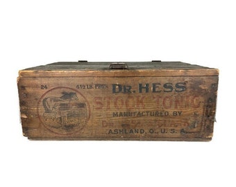 Antique Dr Hess Stock Tonic Wood Crate Ashland Ohio