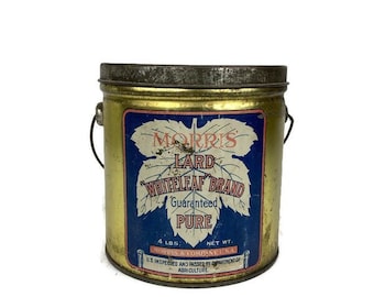 Vintage Marhoefer Pure Lard Tin, Kuhner Packing Advertising Bucket