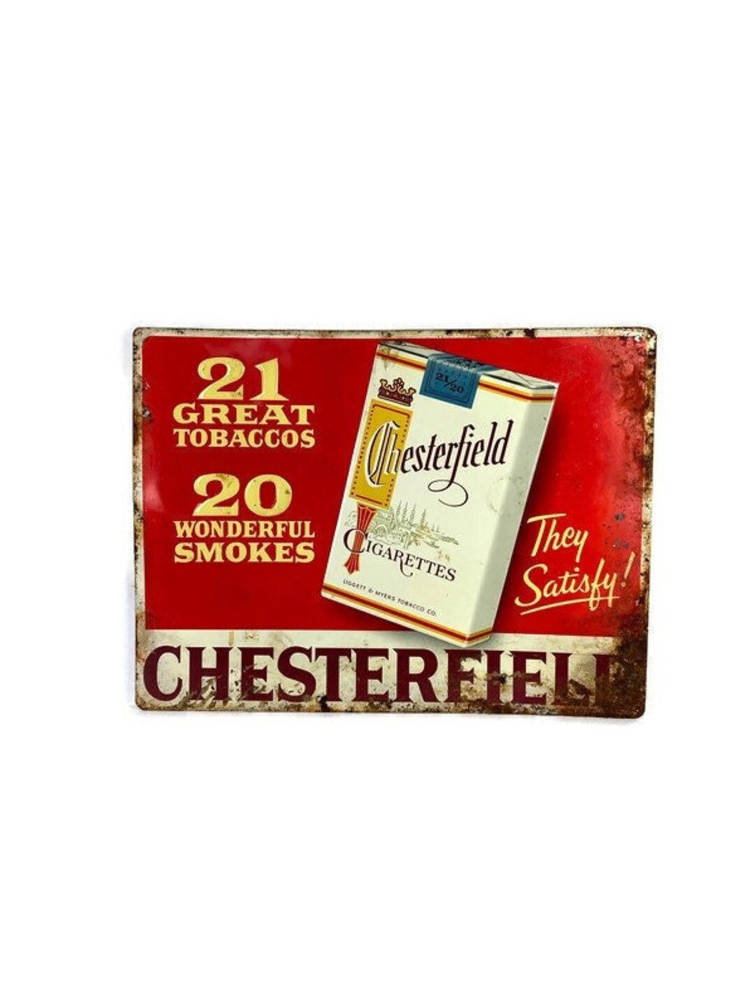 Vintage Chesterfield Cigarettes Sign 1950s Embossed Double Pack Sign Etsy