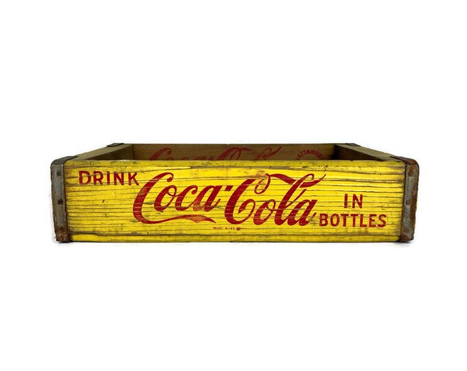 Vintage Yellow Coca Cola Crate Wood Coke Wooden Soda Box Chattanooga