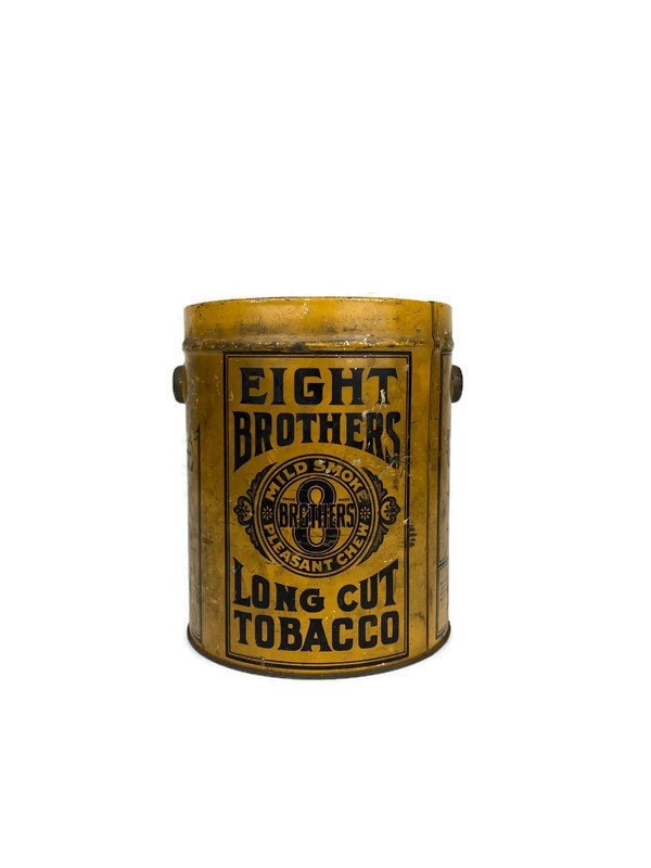 Antique Eight Brothers Tobacco Bucket Long Cut Tobacco Yellow