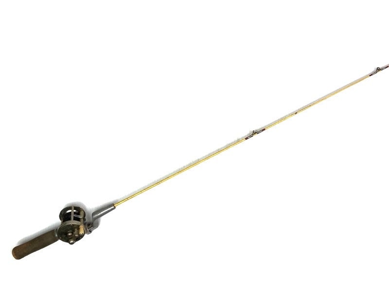 Antique Metal Fishing Rod Yellow Paint Steel Fishing Pole 1940s