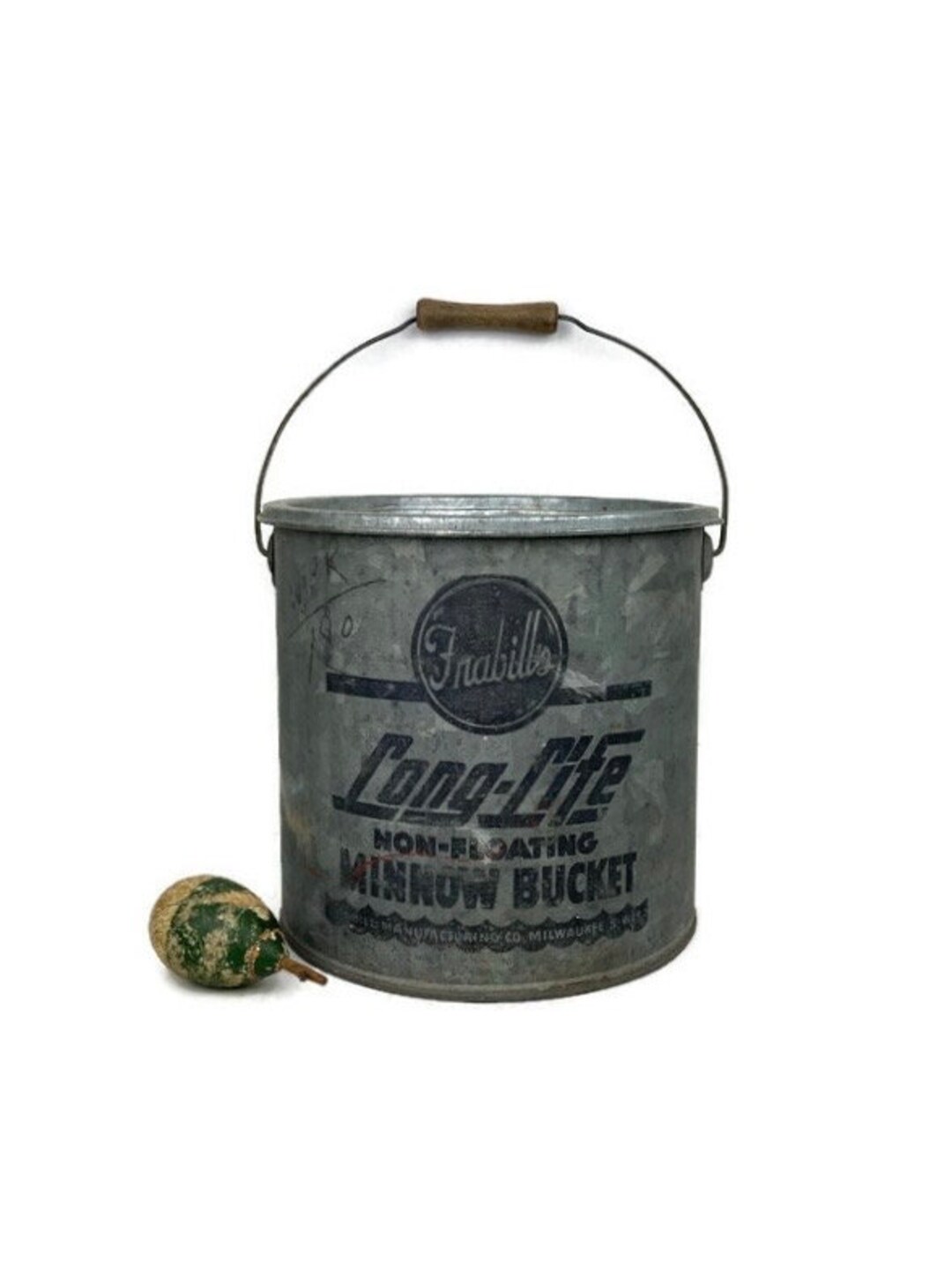 Vintage Minnow Bucket Nautical Fishing Bucket Frabill Milwaukee Wood