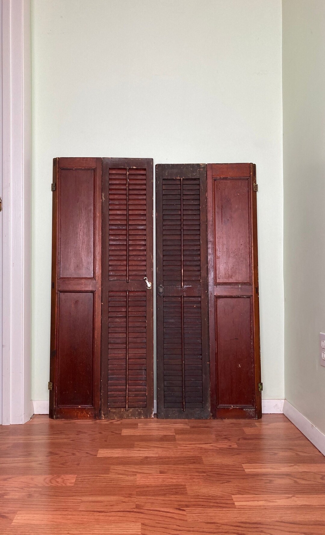 Antique Wood Shutters Victorian Louvered Wooden Hinged Etsy