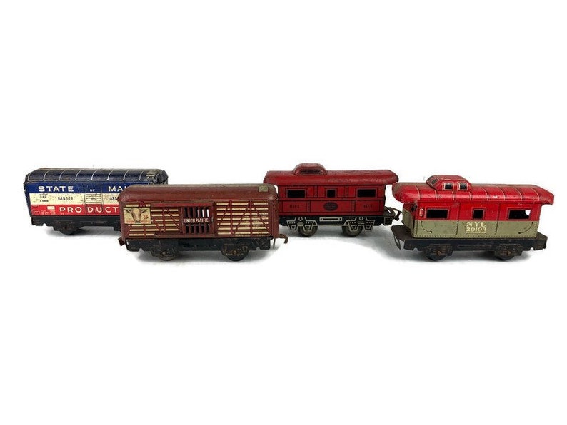 Vintage 1950s Marx Tin Litho Toy Train Cars Set Etsy