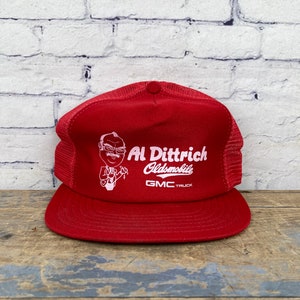 Vintage GMC Trucks Hat Oldsmobile Hat Red and White Trucker 1990s