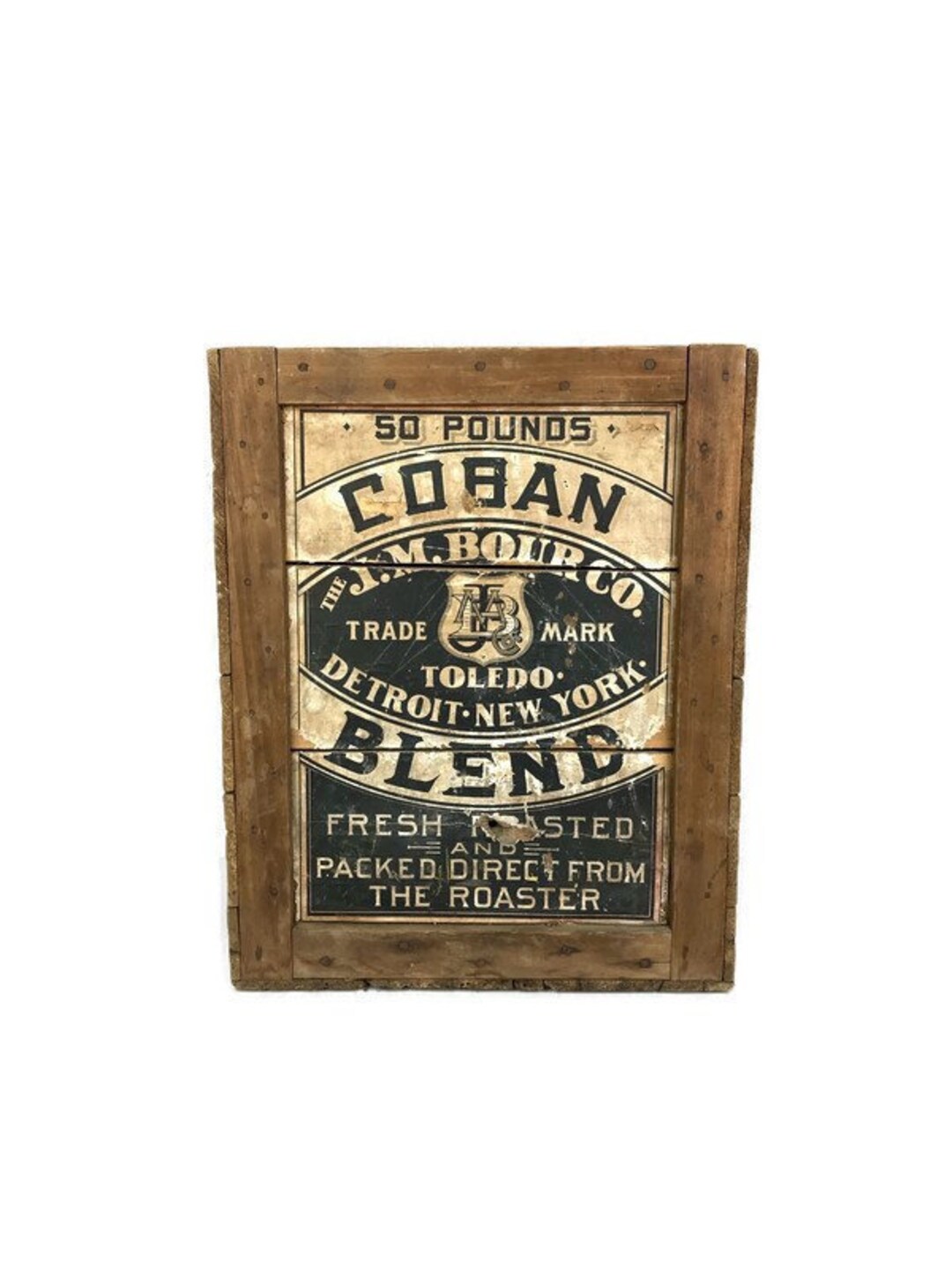 Antique Coffee Crate Paper Label Coffee Table 50 Pound Coban Blends Box