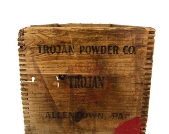 Antique Wood Crate Trojan Explosives Finger Jointed Wooden