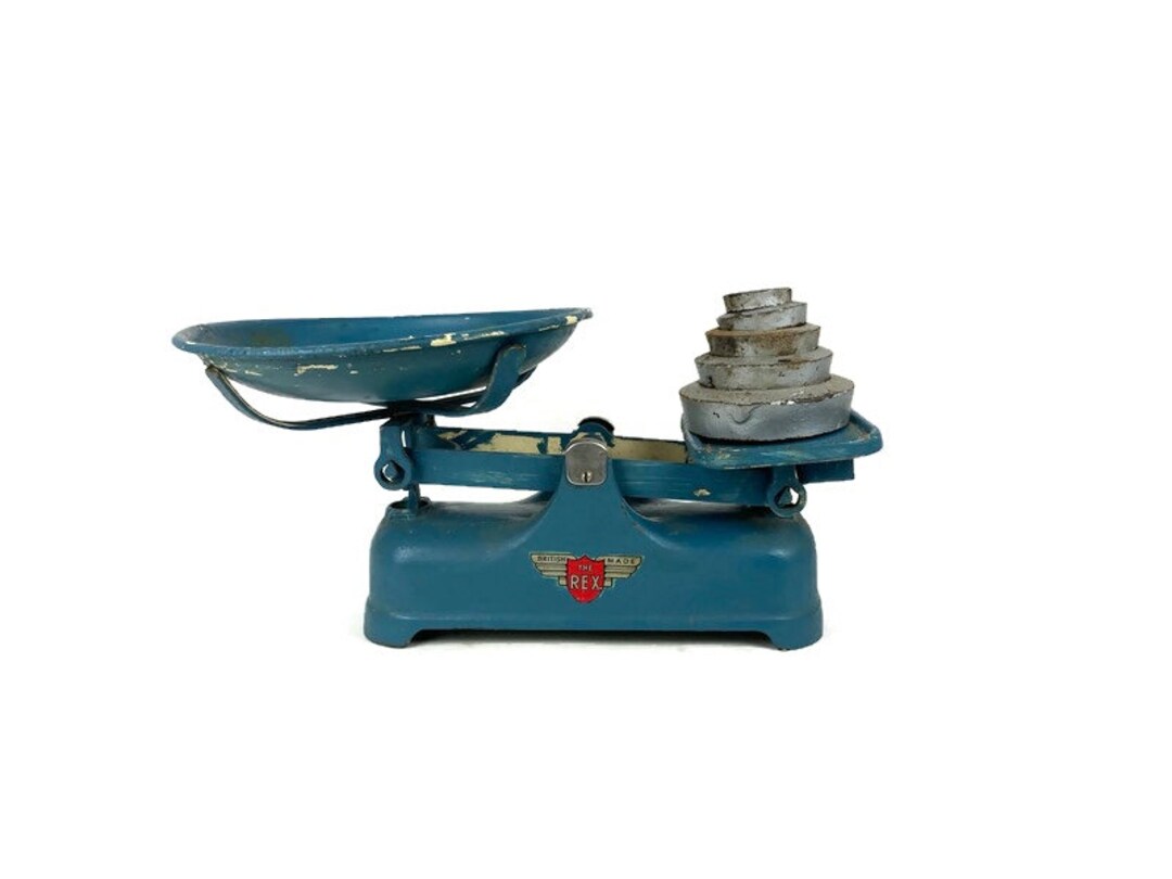 Vintage Blue Cast Iron Kitchen Scale, British Made 'the Rex' With ...